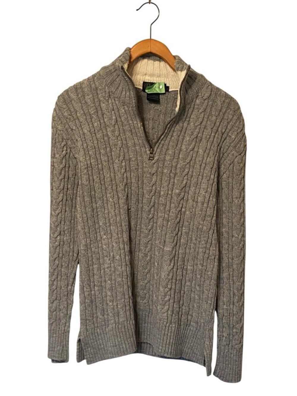 Peregrine Wool Sweater Men's Large Gray Fisherman Cable Knit Quarter Zip England
